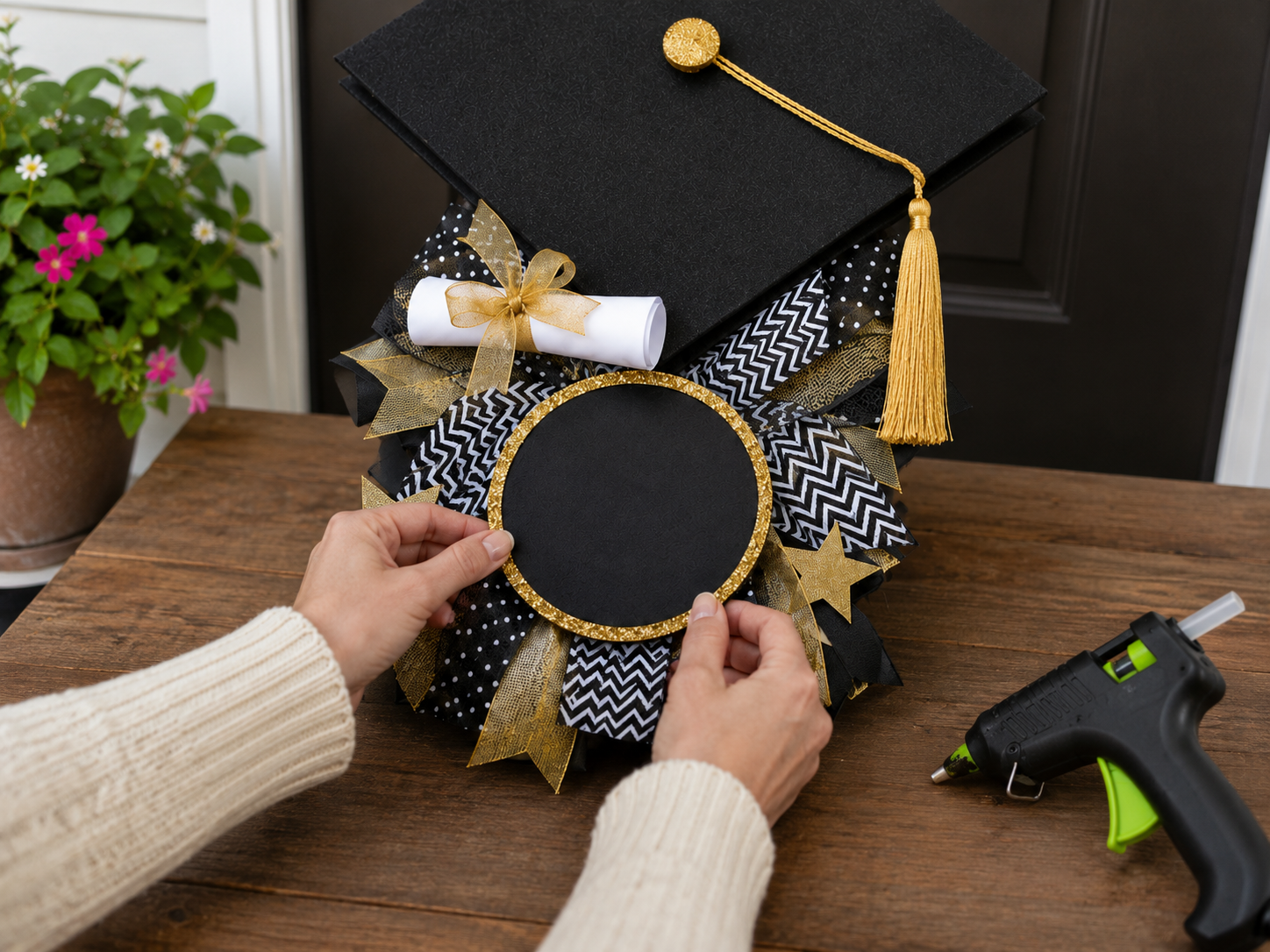 How to add center personalization - DIY Dollar Tree Graduation Cap Door Hanger DIY tutorial