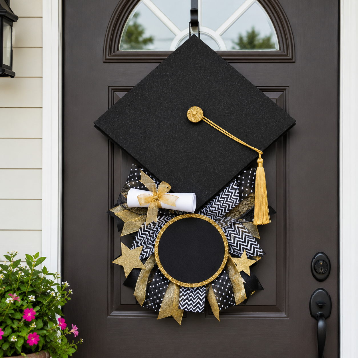 How to attach hanger & display - DIY Dollar Tree Graduation Cap Door Hanger DIY tutorial