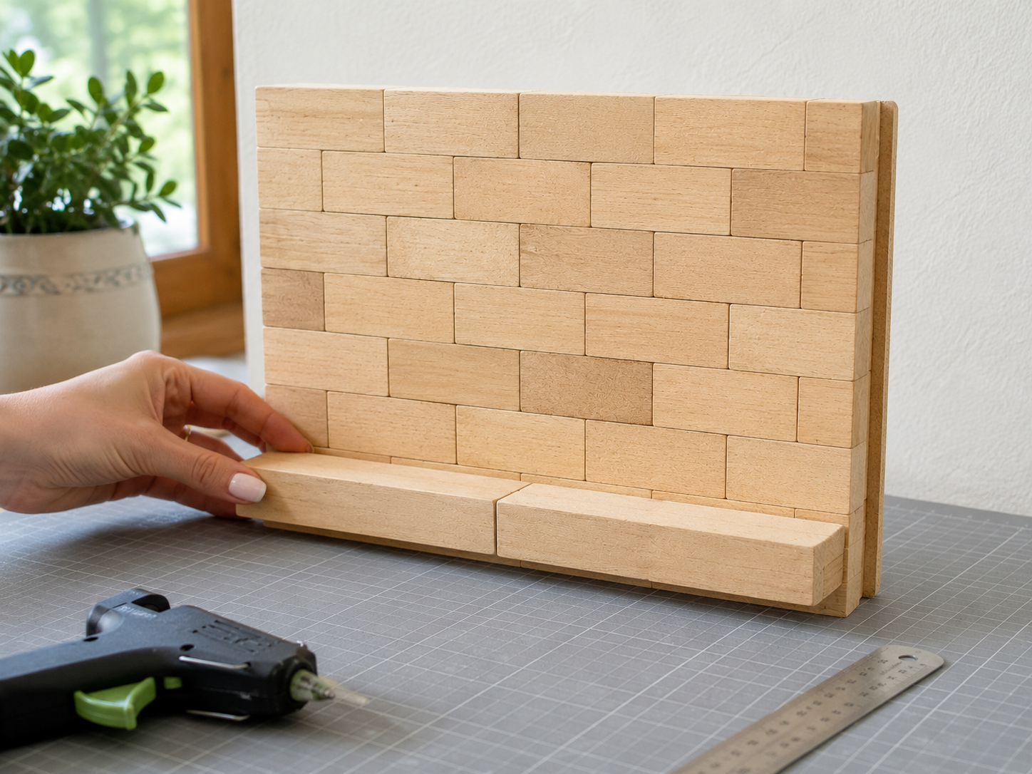 How to complete back panel & shelf base - DIY Jenga Block Key Holder with Wooden Beads DIY tutorial
