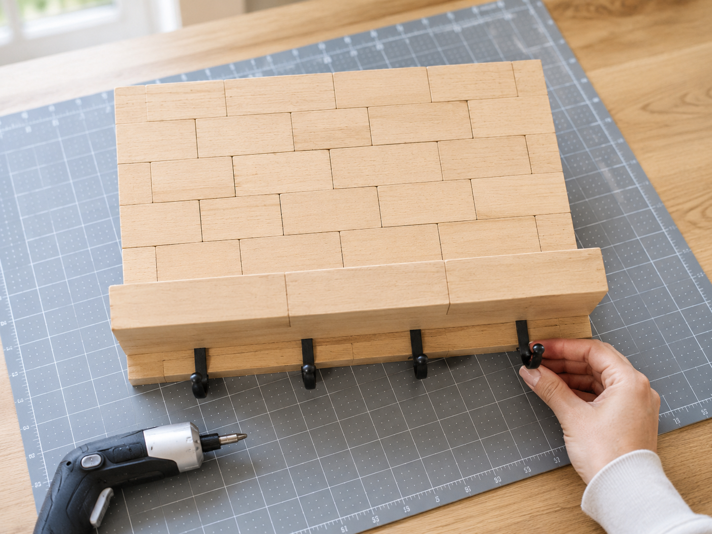 How to attach key hooks securely - DIY Jenga Block Key Holder with Wooden Beads DIY tutorial