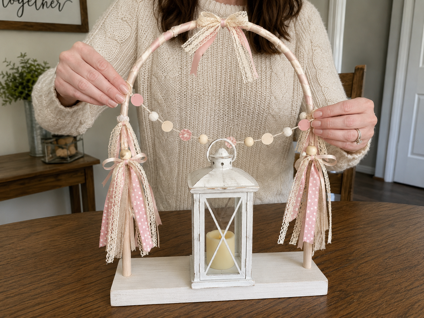 How to create & drape garland - Dollar Tree Pastel Lantern Arch Party Centerpiece DIY tutorial