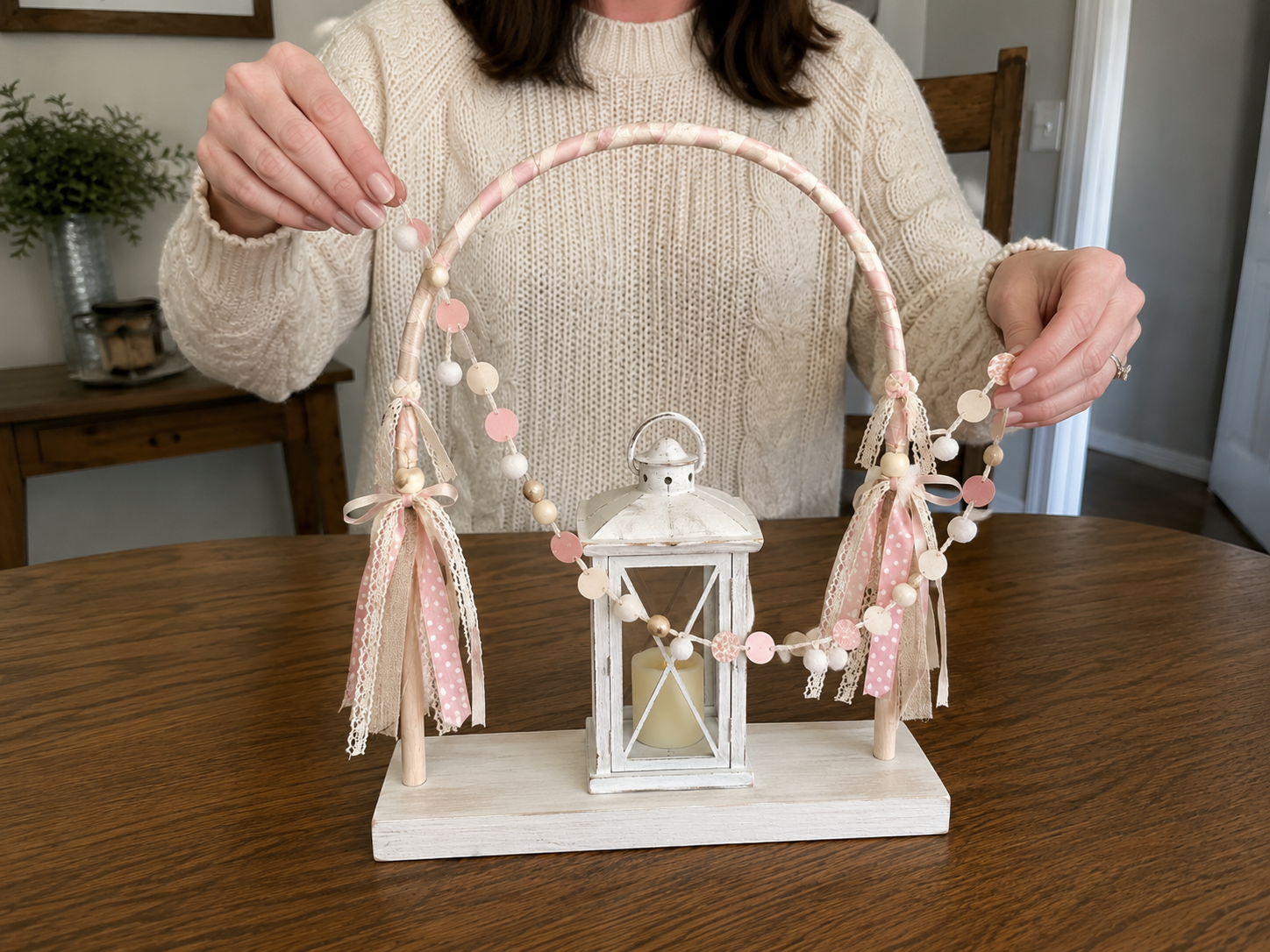 How to assemble & hang center charm - Dollar Tree Pastel Lantern Arch Party Centerpiece DIY tutorial