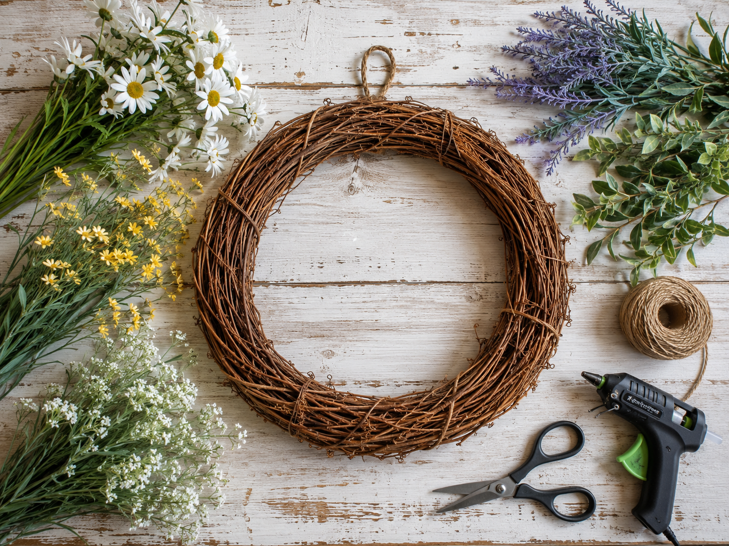 How to prepare the wreath base - Easy Summer Wildflower Wreath DIY tutorial