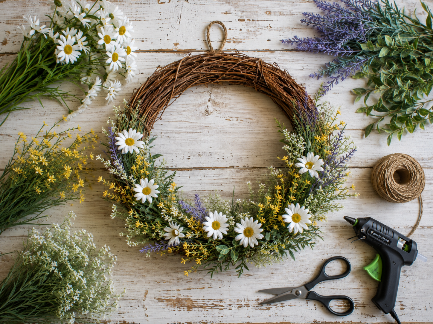 How to add main flowers - Easy Summer Wildflower Wreath DIY tutorial