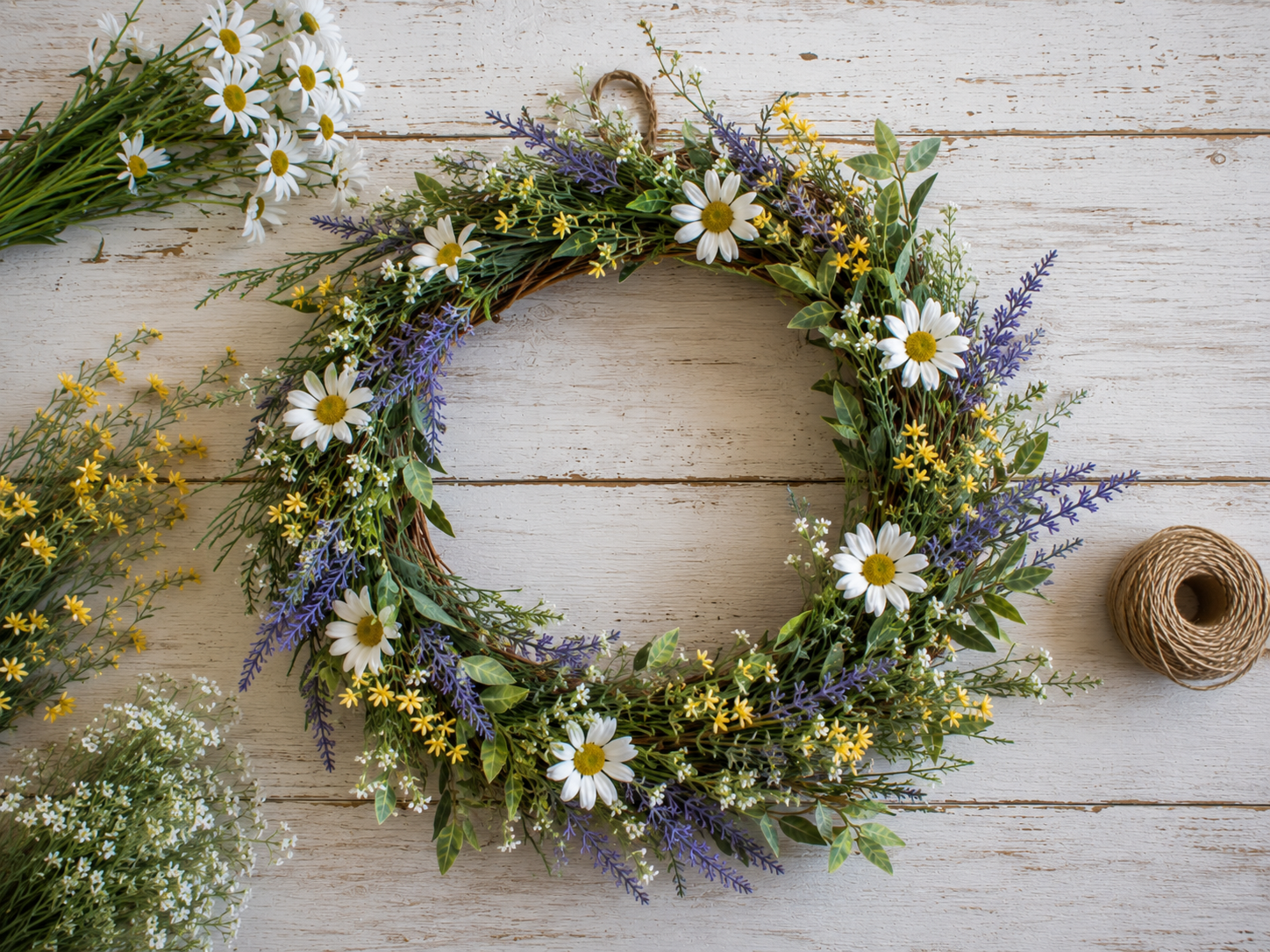 How to achieve asymmetrical balance - Easy Summer Wildflower Wreath DIY tutorial