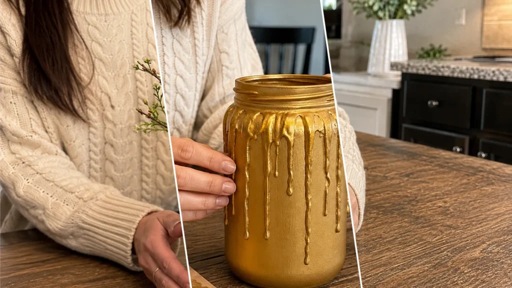 Gilded Lemon Drip Farmhouse Vase: Dollar Tree DIY