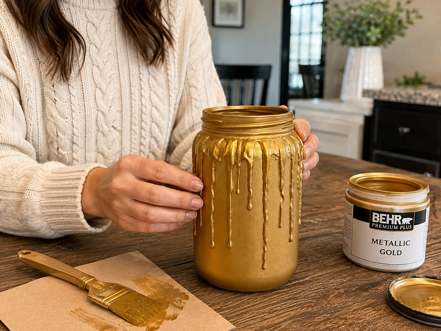 How to paint the vase gold - Gilded Lemon Drip Farmhouse Vase: Dollar Tree DIY DIY tutorial