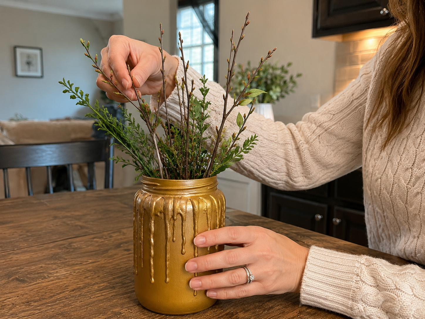 How to build twig & greenery structure - Gilded Lemon Drip Farmhouse Vase: Dollar Tree DIY DIY tutorial