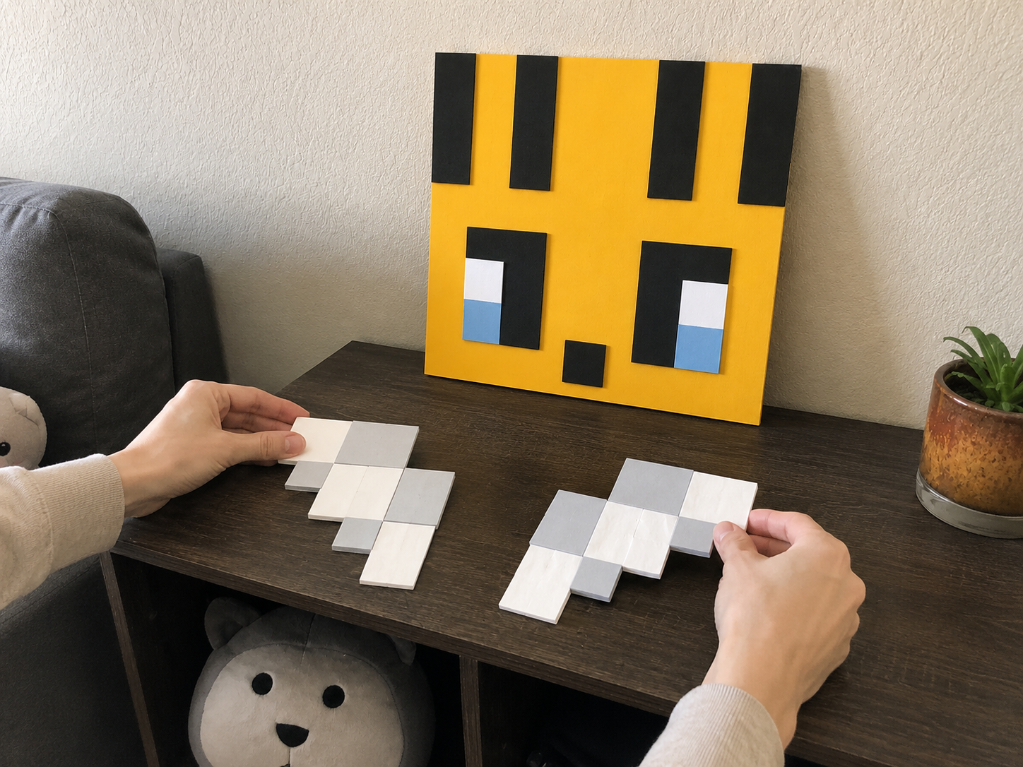 How to assemble pixel wings - Pixel Bee Wall Art: Minecraft-Inspired Decor DIY tutorial