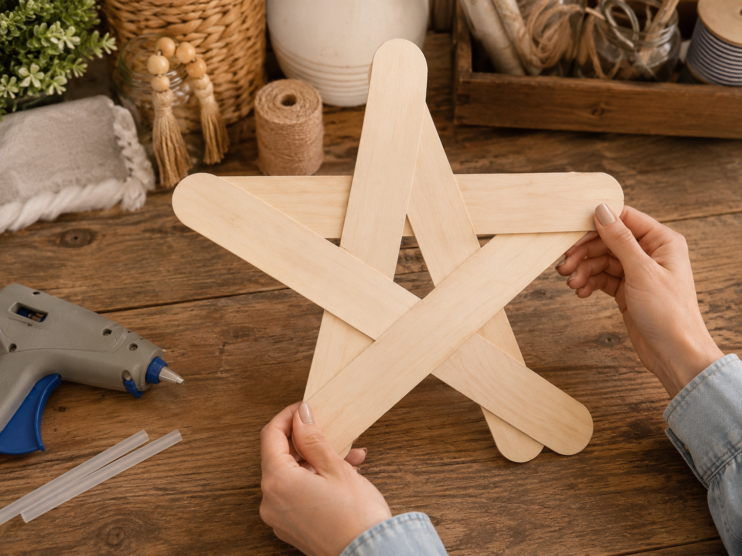 How to assemble the star base - Rustic Dollar Tree Patriotic Wooden Star DIY tutorial
