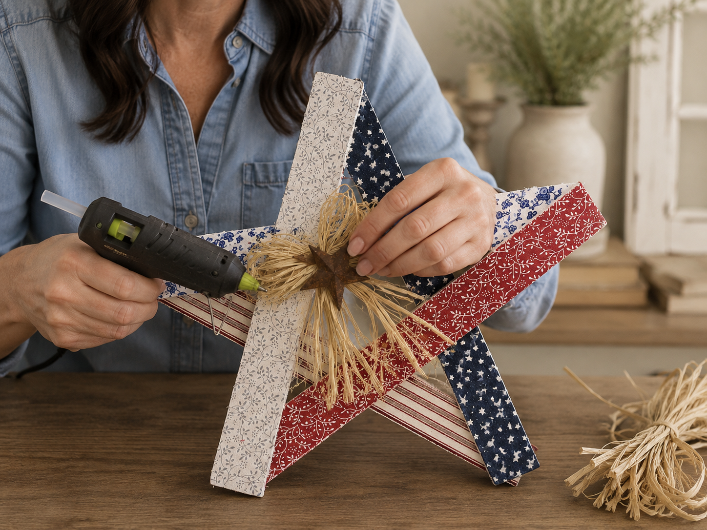 How to embellish the center - Rustic Dollar Tree Patriotic Wooden Star DIY tutorial