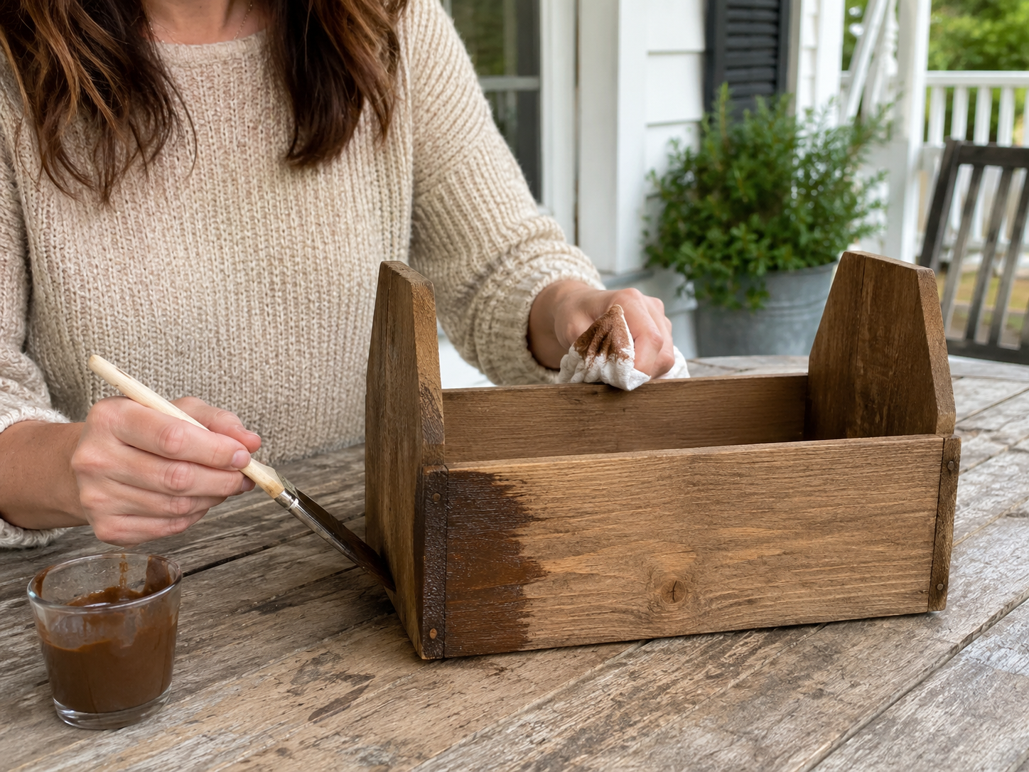 How to prepare wooden caddy base - Rustic Farmhouse Garden Tool Caddy DIY tutorial