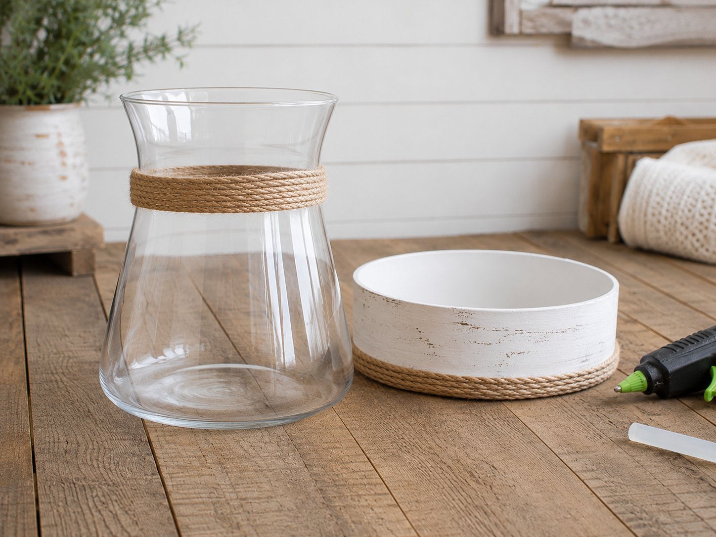 How to wrap vase with jute rope - Rustic Farmhouse Hurricane Candle Holder: High-End Dollar Tree DIY DIY tutorial