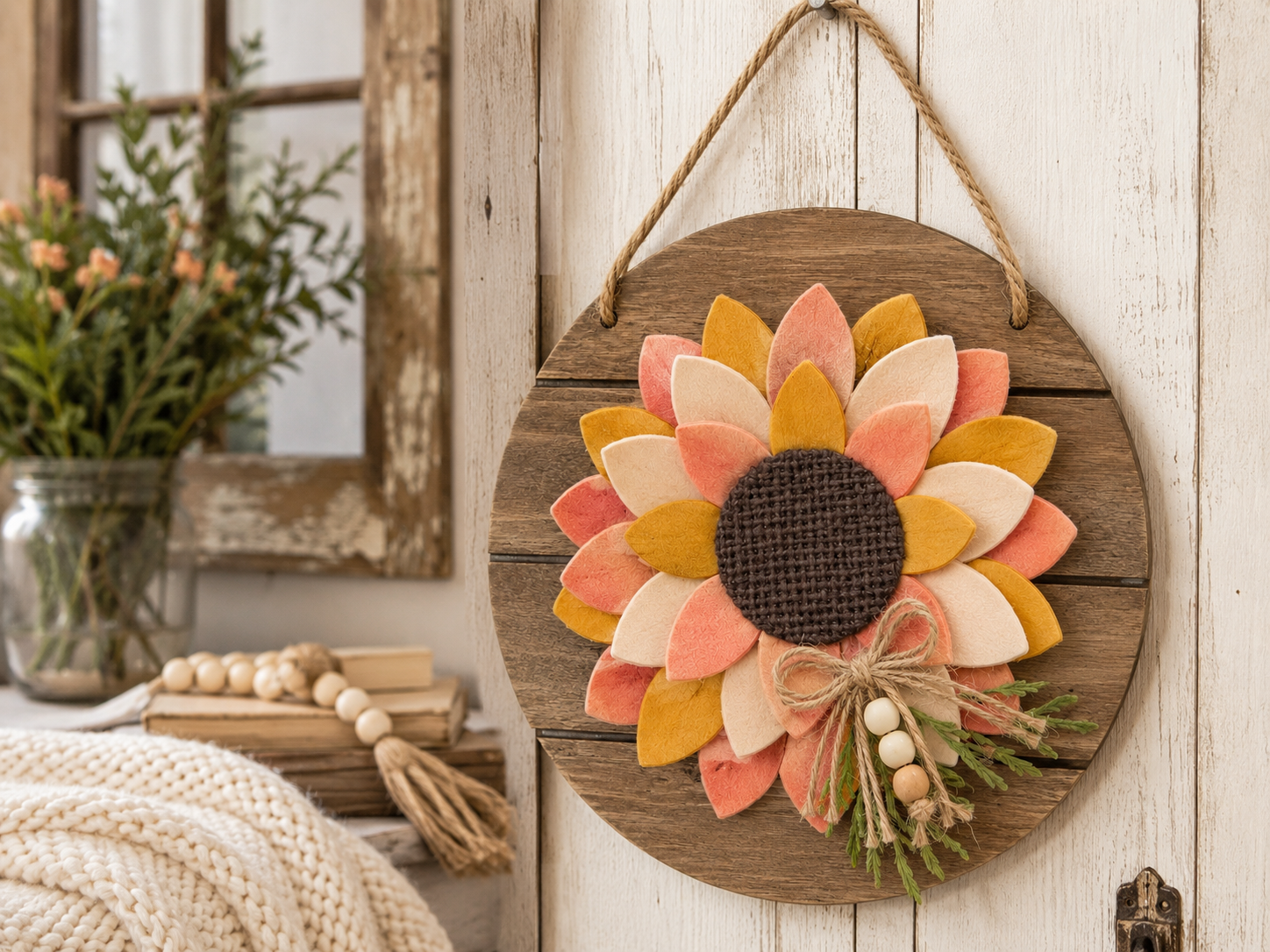How to style your creation - Rustic Farmhouse Sunflower Door Hanger (Dollar Tree DIY) DIY tutorial
