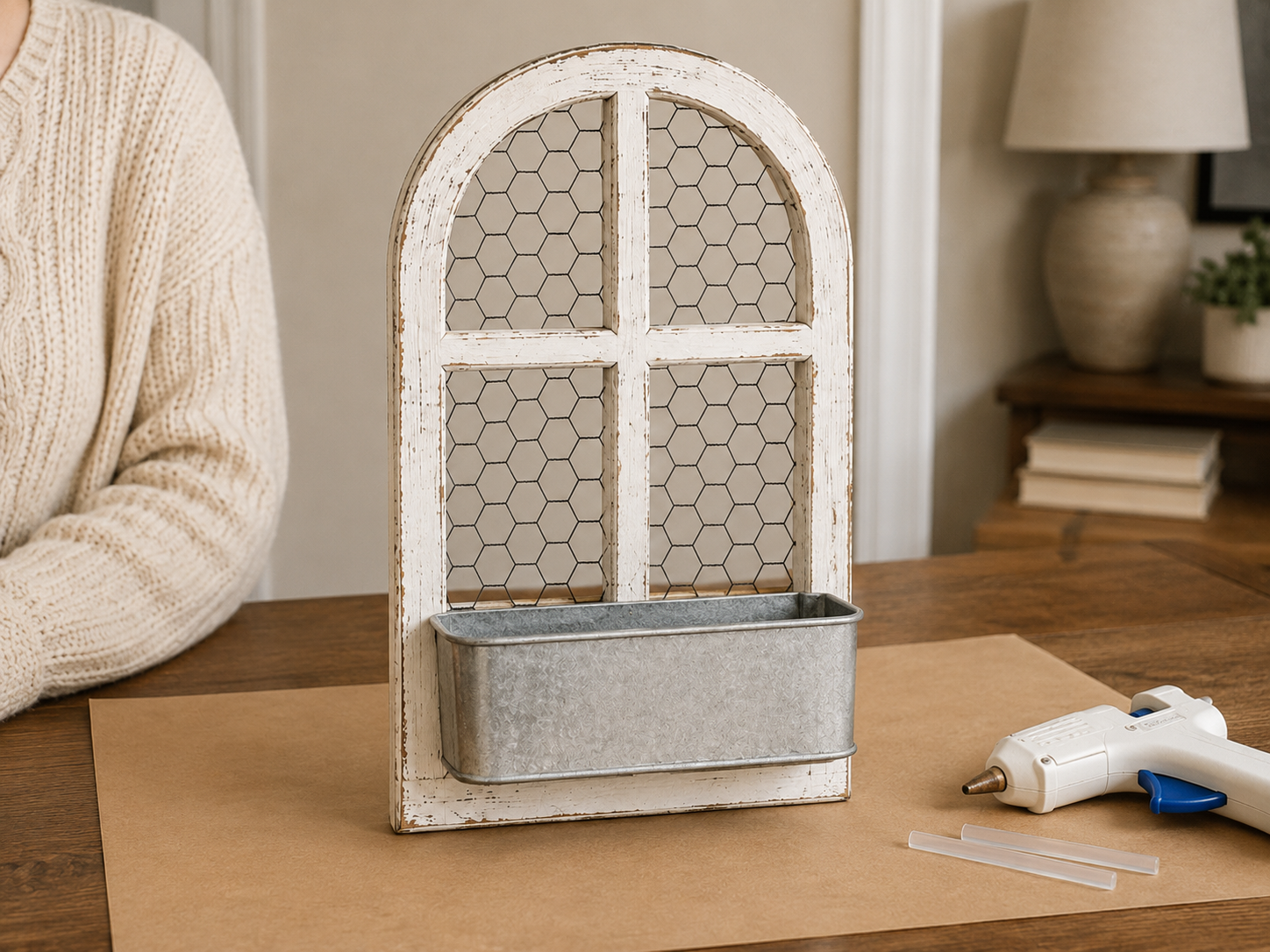 How to secure the planter pocket - Rustic Farmhouse Window Planter Shelf Decor DIY tutorial