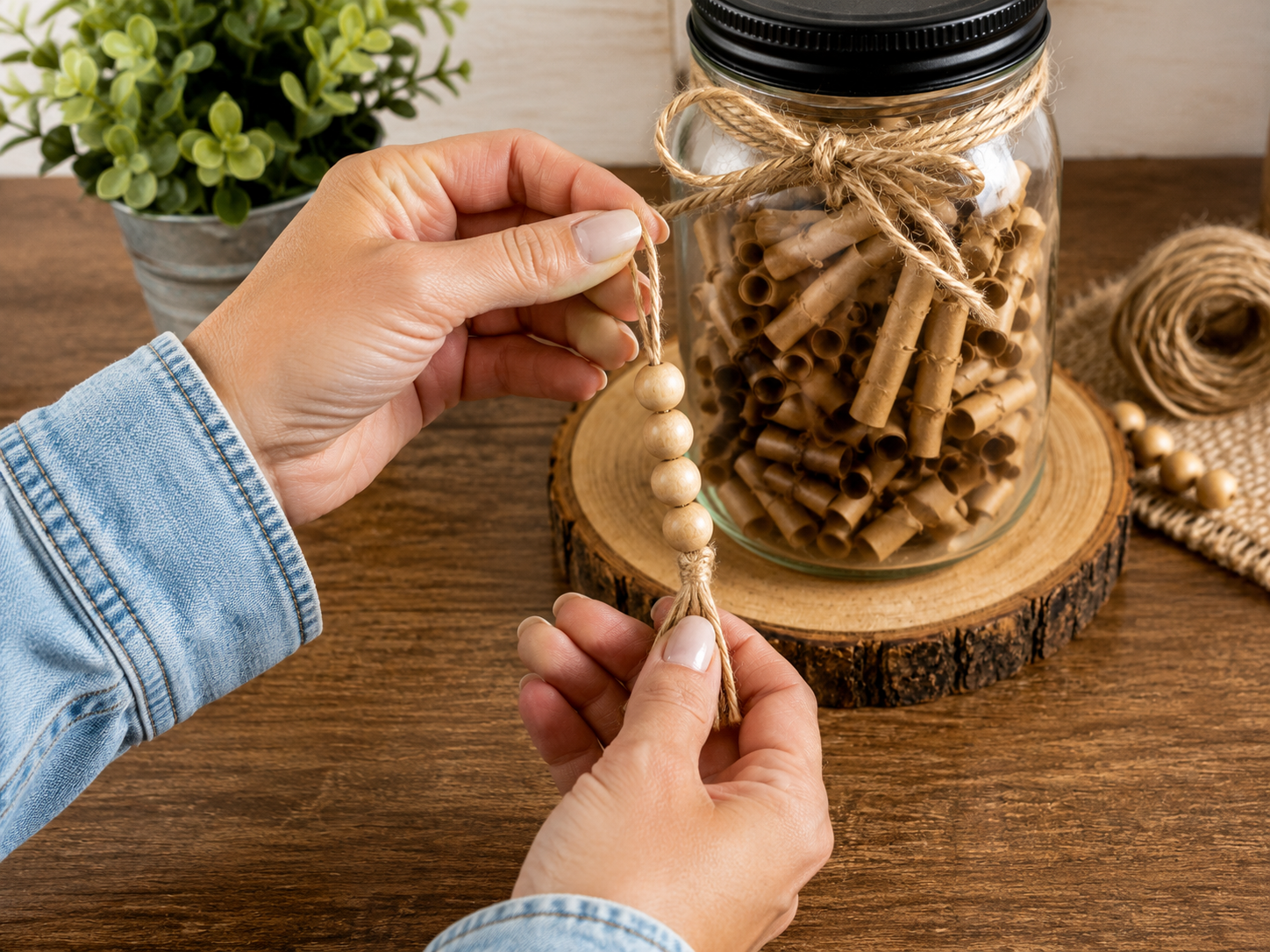 How to craft the wooden bead charm - Rustic Father’s Day Memory Jar: A Handmade Gift for Dad DIY tutorial