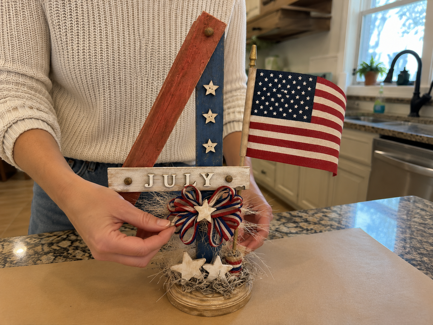 How to final embellishments & balance - Rustic Freedom Flag Stand: DIY 4th of July Decor DIY tutorial