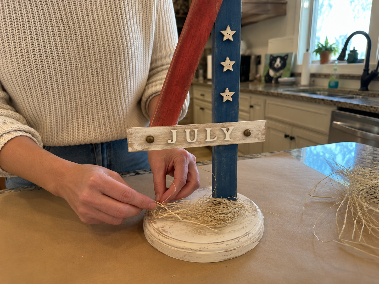 How to add base embellishments - Rustic Freedom Flag Stand: DIY 4th of July Decor DIY tutorial