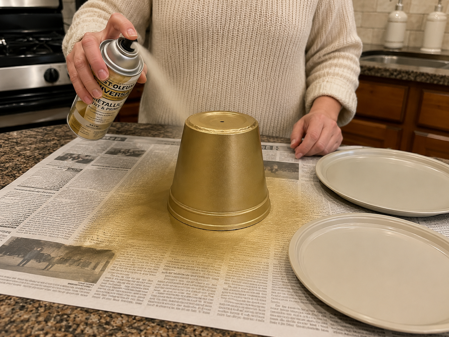 How to paint pedestal base gold - Rustic Gold Pedestal Kitchen Centerpiece DIY tutorial