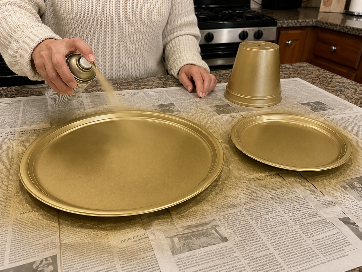 How to paint top tray gold - Rustic Gold Pedestal Kitchen Centerpiece DIY tutorial