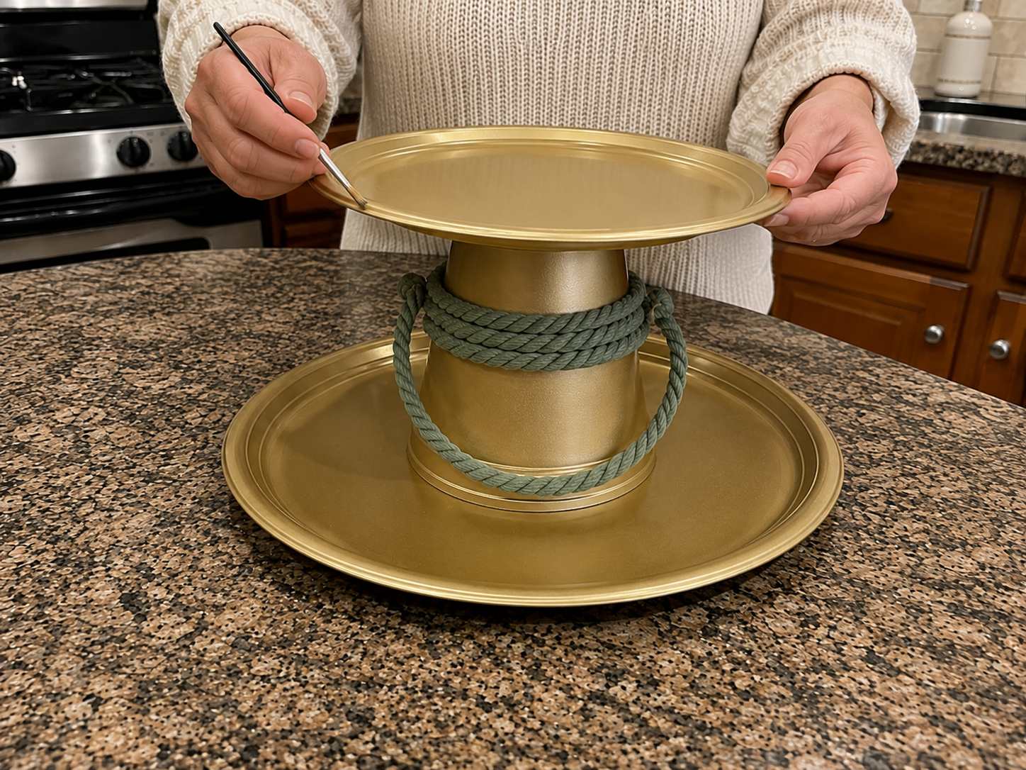 How to final curing & touch-ups - Rustic Gold Pedestal Kitchen Centerpiece DIY tutorial