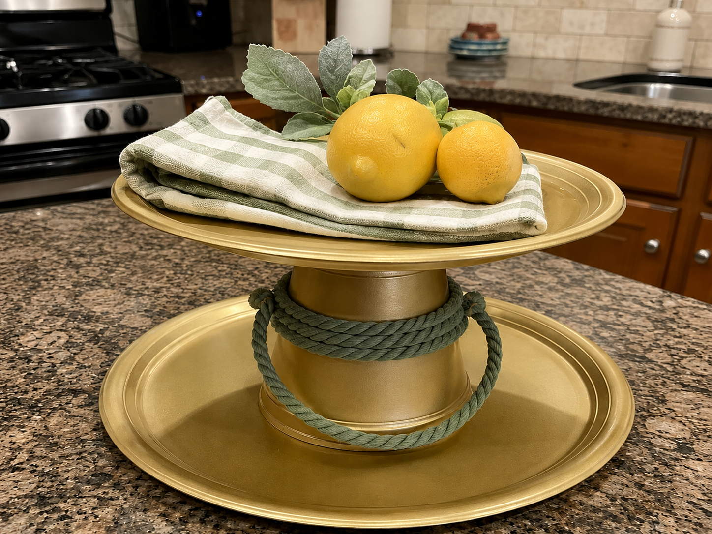 How to style your elegant centerpiece - Rustic Gold Pedestal Kitchen Centerpiece DIY tutorial