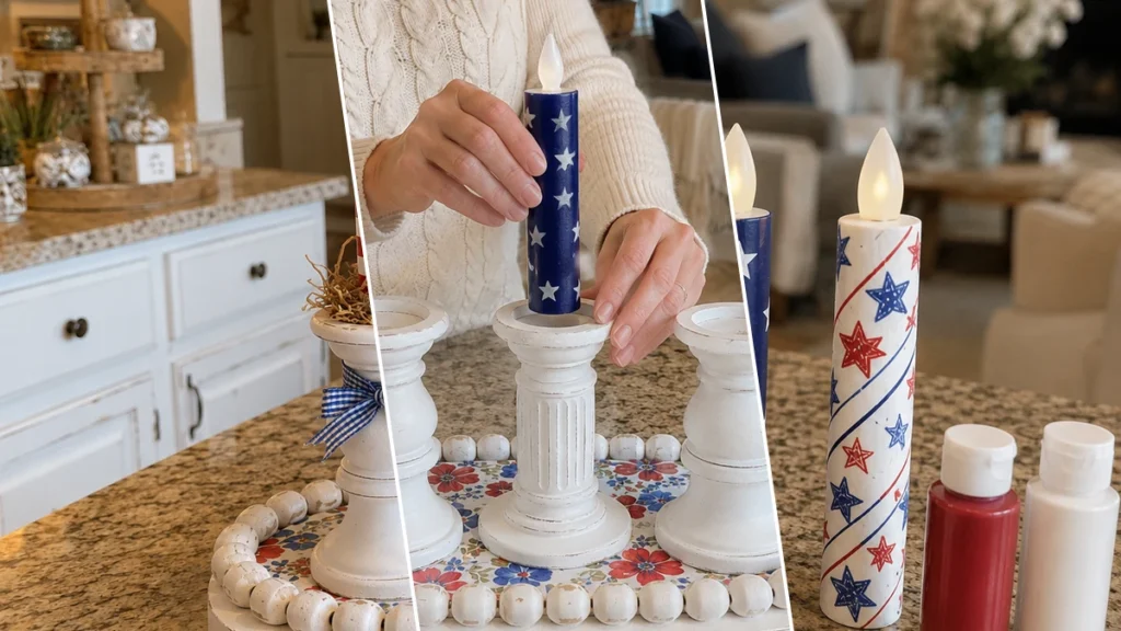 Rustic Patriotic LED Candle Pedestal Tray