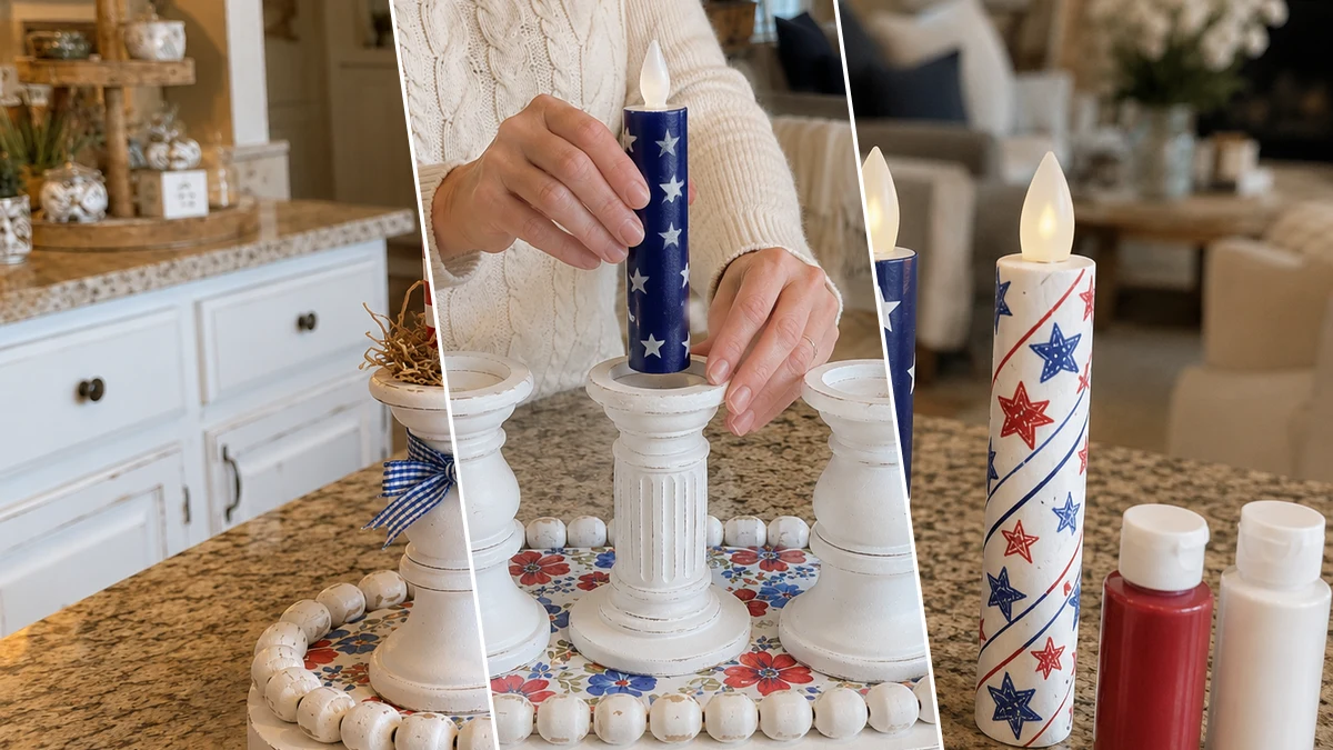 Rustic Patriotic LED Candle Pedestal Tray