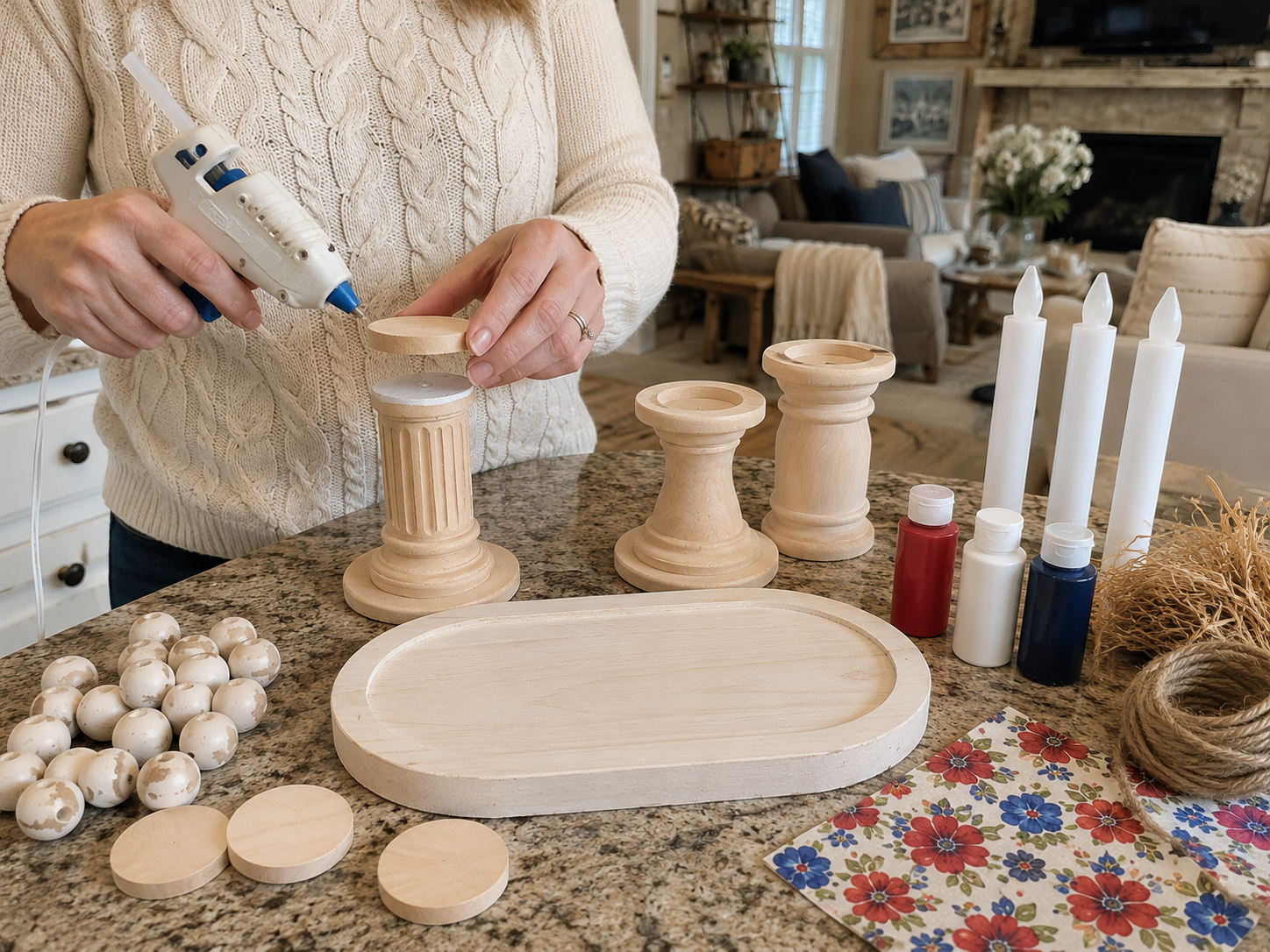 How to build pedestal holders - Rustic Patriotic LED Candle Pedestal Tray DIY tutorial