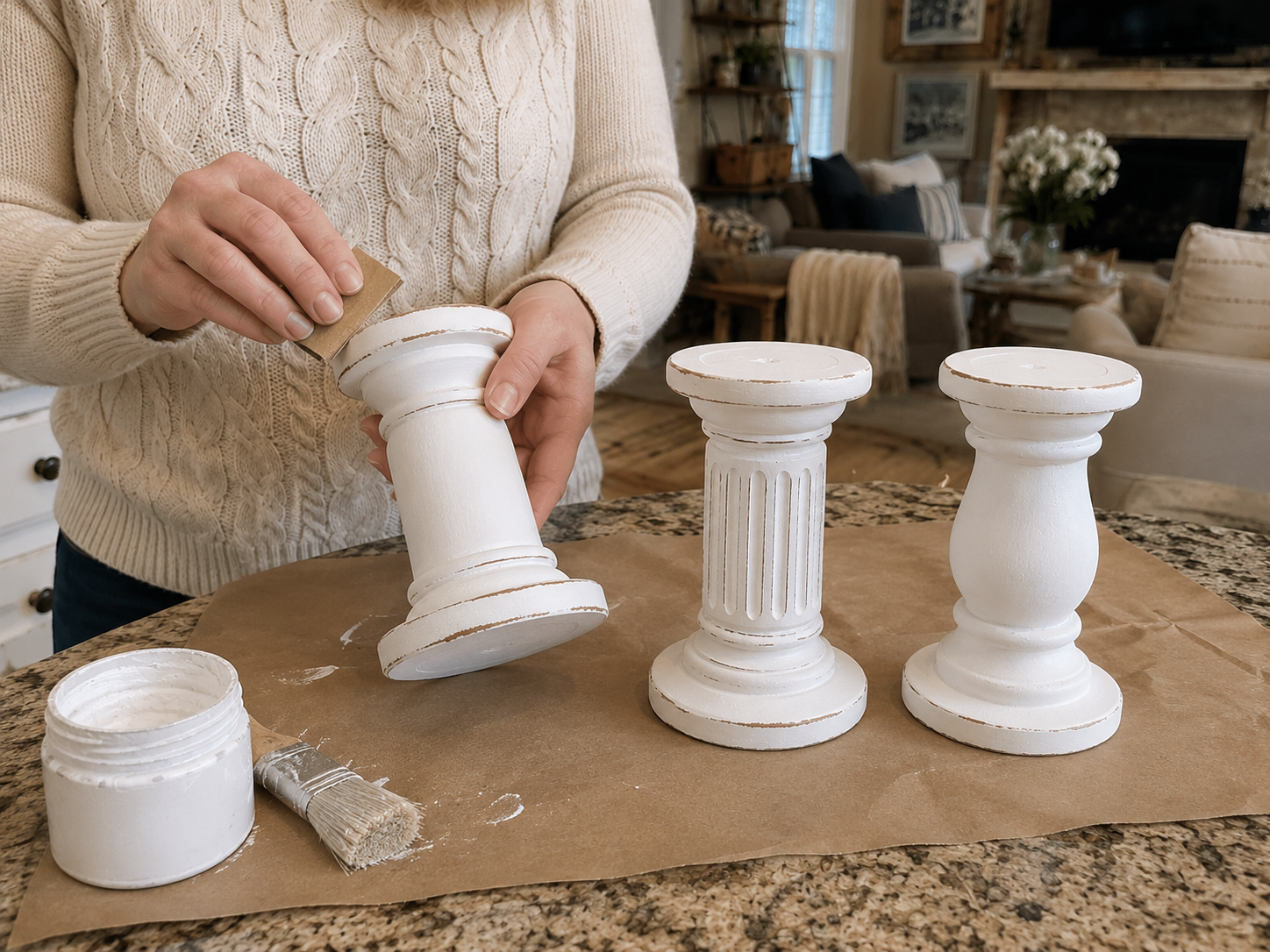 How to paint & distress pedestals - Rustic Patriotic LED Candle Pedestal Tray DIY tutorial