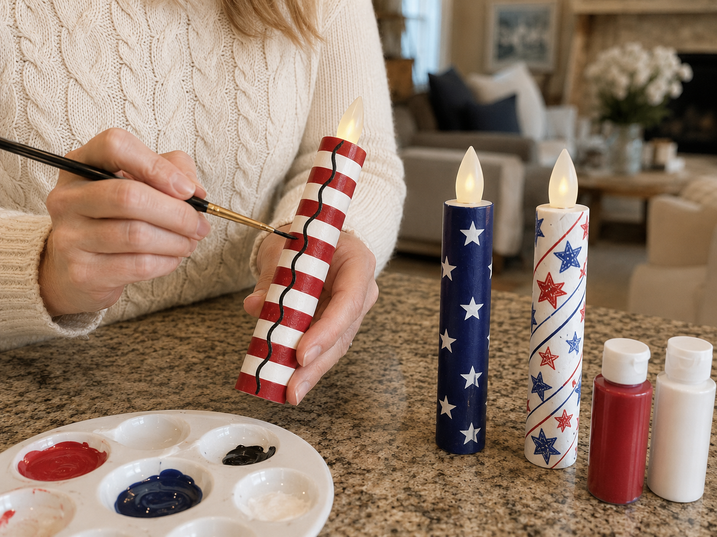 How to embellish led candles - Rustic Patriotic LED Candle Pedestal Tray DIY tutorial