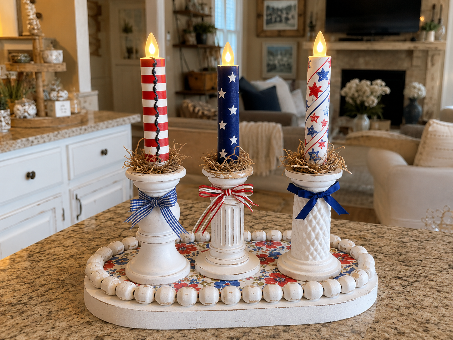 How to final adjustments & display - Rustic Patriotic LED Candle Pedestal Tray DIY tutorial