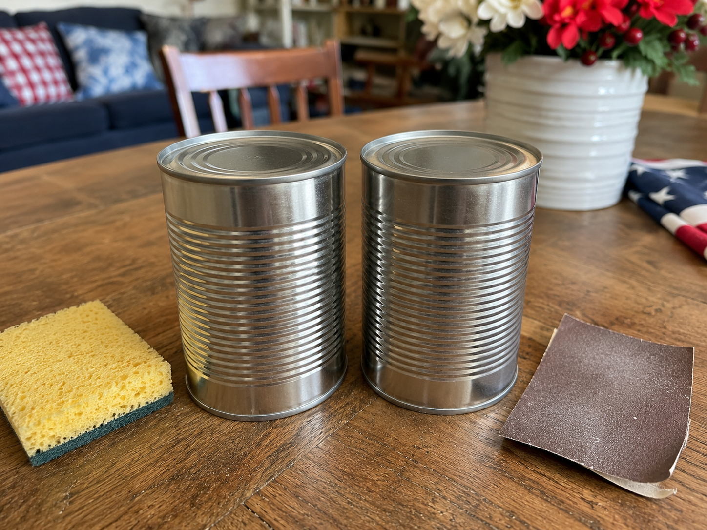 How to prepare cans for crafting - Rustic Patriotic Tin Can Firecracker Decor Set DIY tutorial