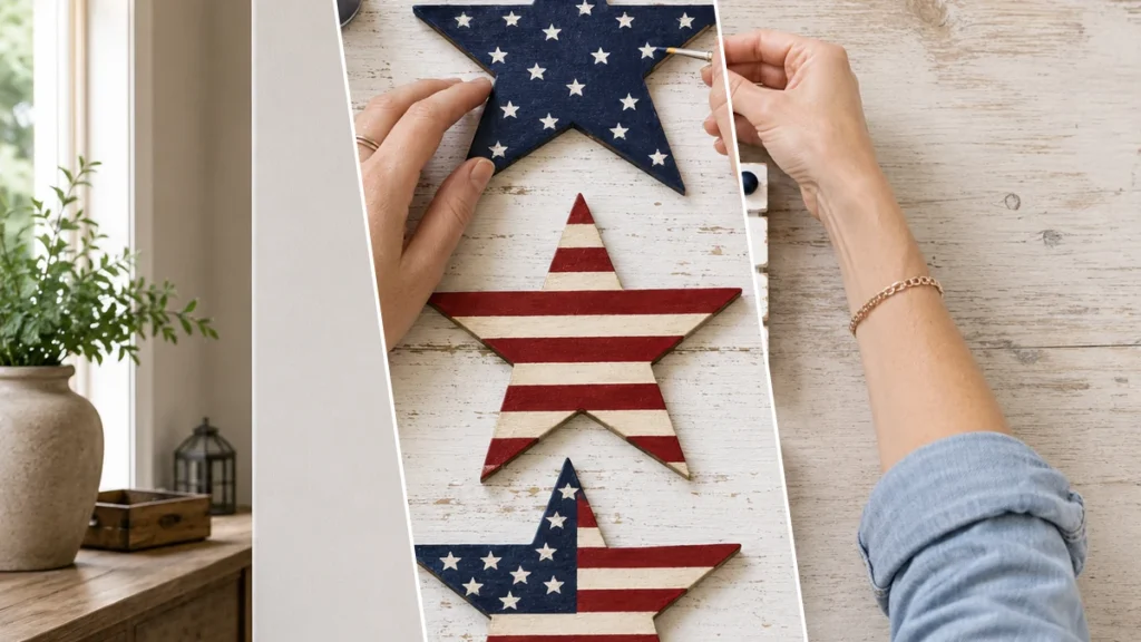 Rustic Patriotic Wooden Star Slat Wall Decor