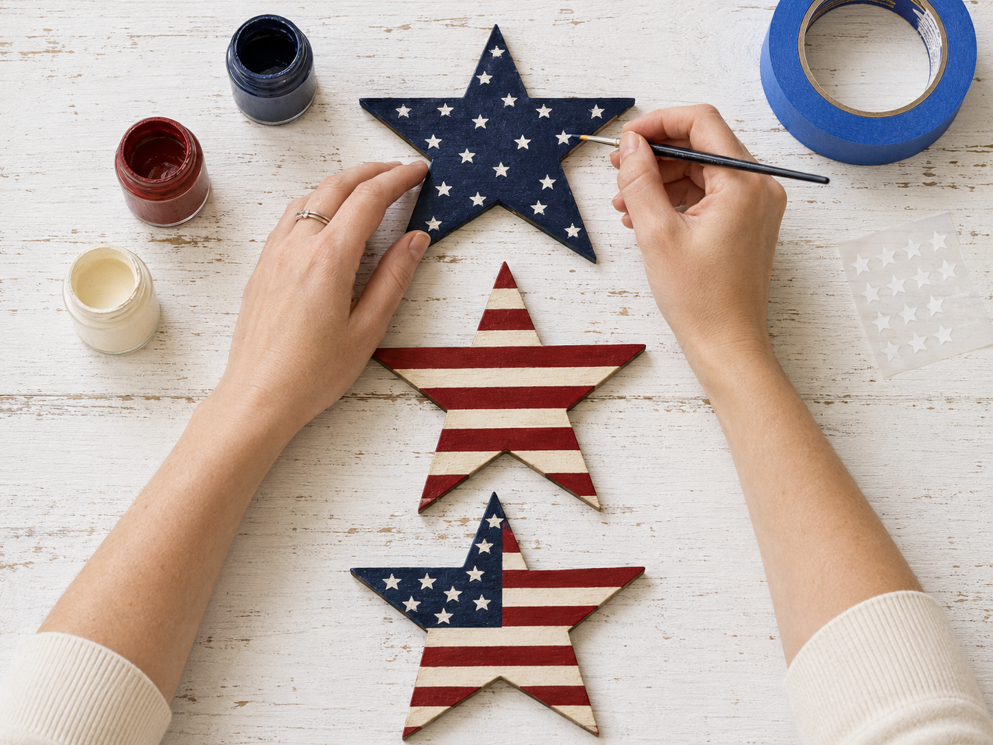 How to decorate wooden stars - Rustic Patriotic Wooden Star Slat Wall Decor DIY tutorial