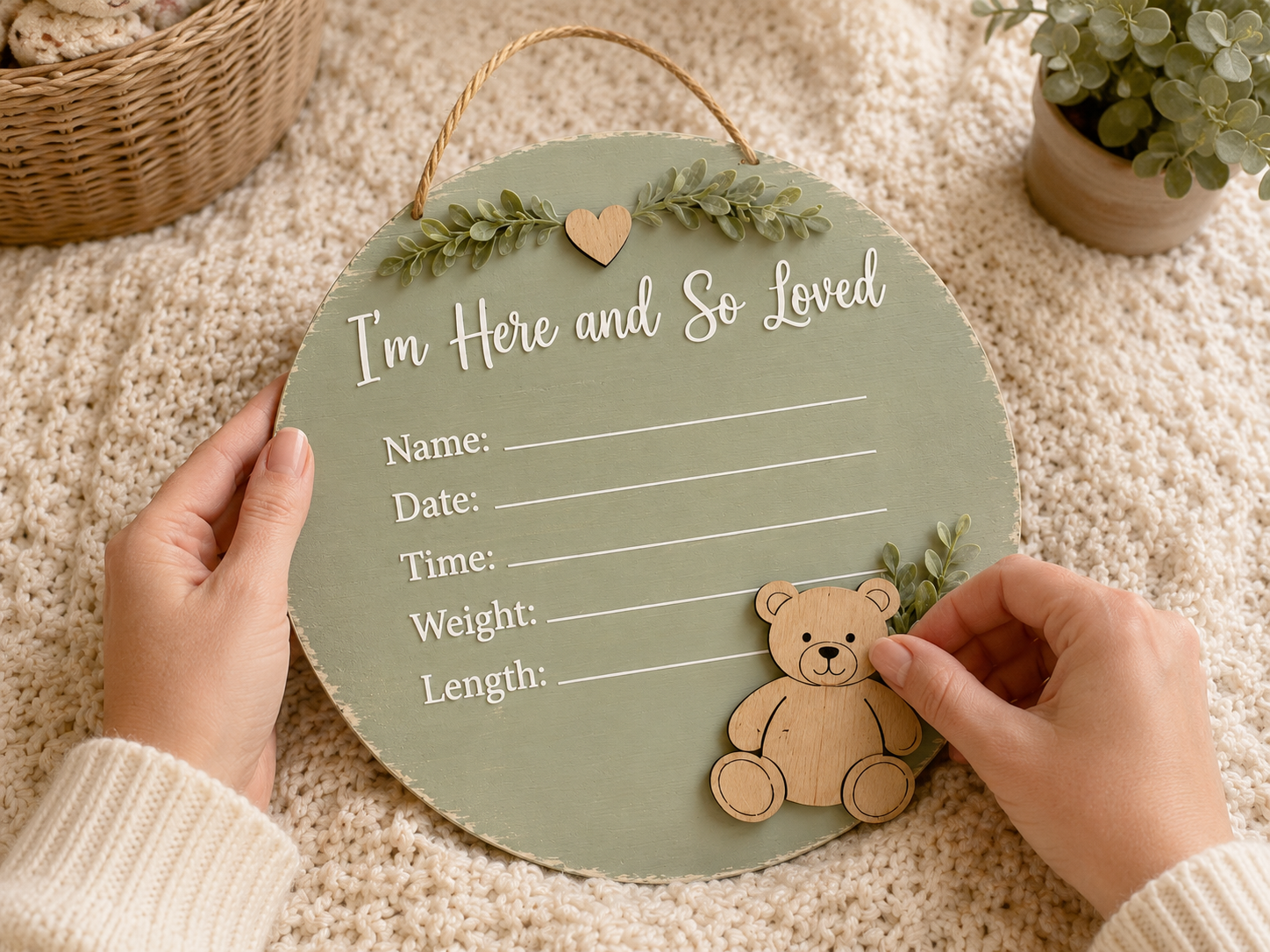 How to embellish the sage green sign - Sweet Nursery Style Dollar Tree Baby Announcement Signs DIY tutorial