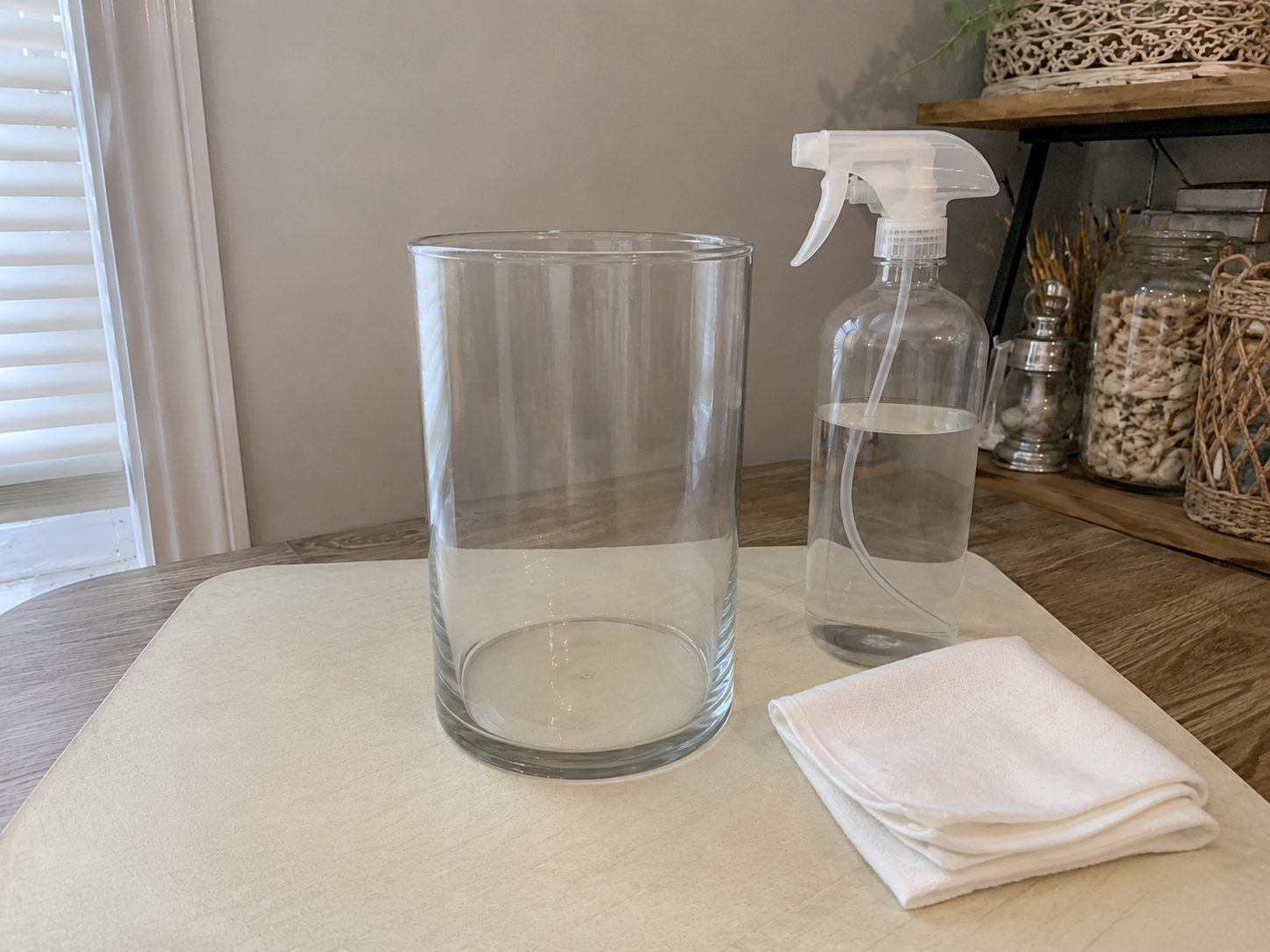 How to prepare the glass vase - DIY Coastal Summer Lantern Vase: Dollar Tree Style Centerpiece DIY tutorial
