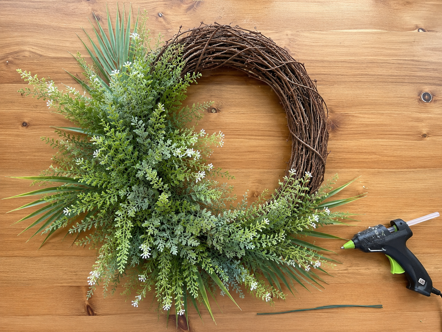 How to extend greenery to lower-right - DIY Dollar Tree Lemon & Flip-Flop Summer Wreath DIY tutorial