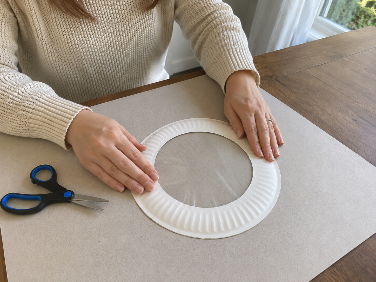How to create the sticky ocean base - DIY Paper Plate Ocean Window Suncatcher DIY tutorial