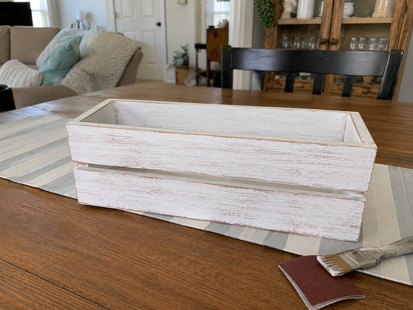 How to distress crate for rustic look - DIY Rustic Lemon & Daisy Summer Centerpiece Crate DIY tutorial