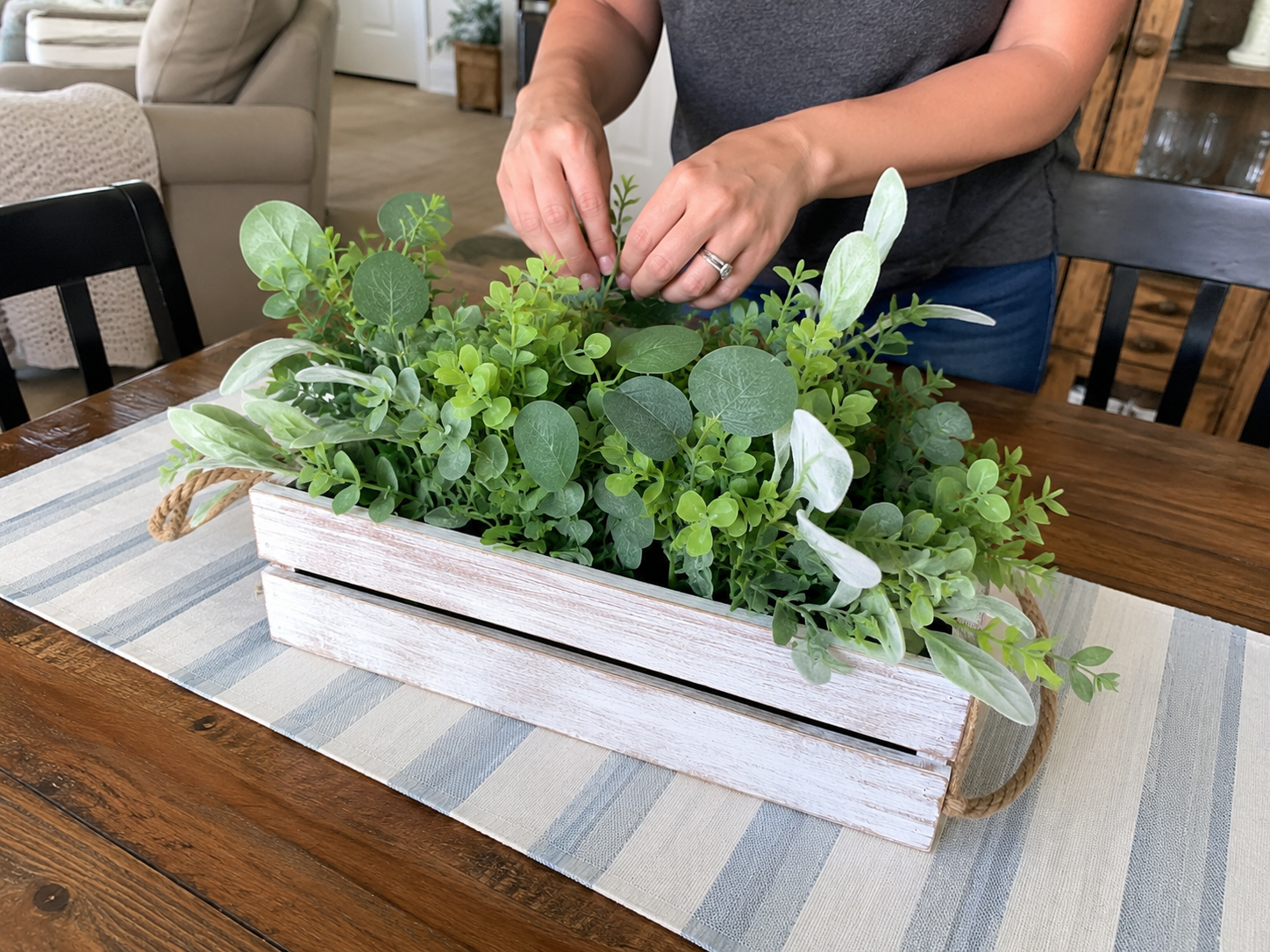 How to arrange faux greenery base - DIY Rustic Lemon & Daisy Summer Centerpiece Crate DIY tutorial