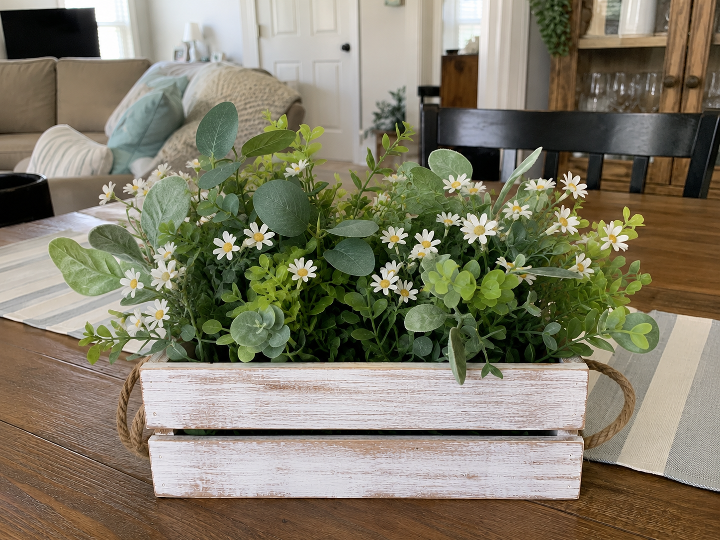 How to add white daisy accents - DIY Rustic Lemon & Daisy Summer Centerpiece Crate DIY tutorial