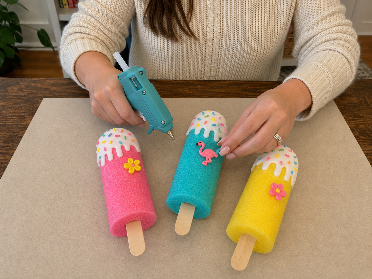How to embellish each popsicle - DIY Summer Popsicle Wall Hanging: A Pool Noodle Craft! DIY tutorial