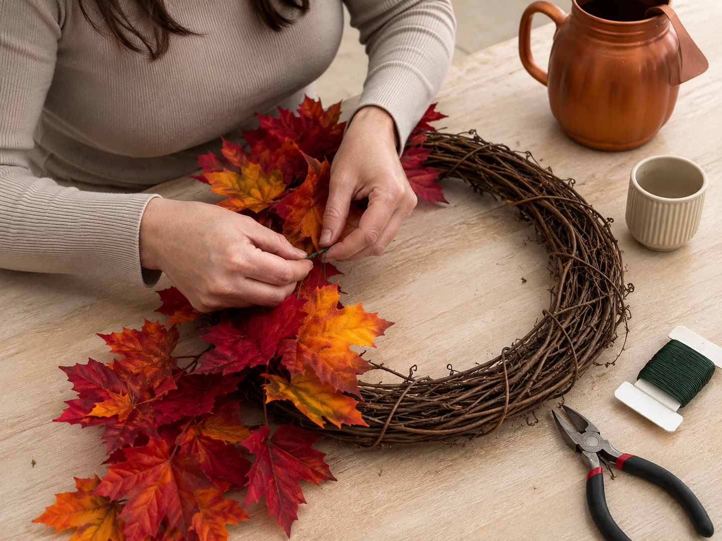 How to attach fall leaves foundation - Harvest Haven Wreath: A Dollar Tree-Style Fall Statement DIY tutorial