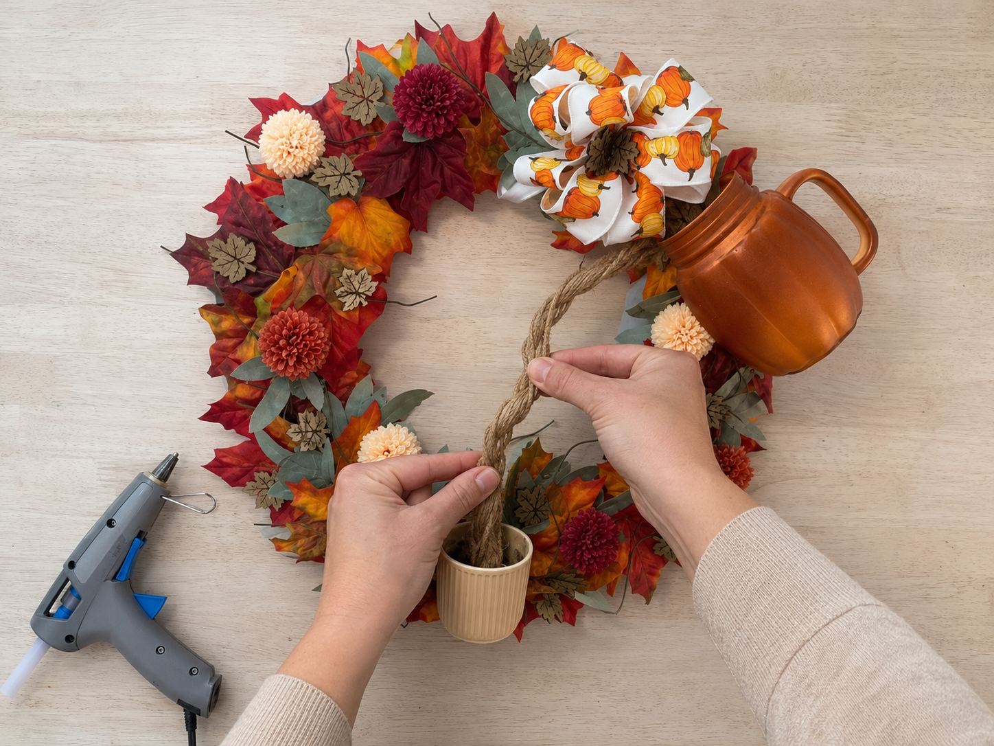 How to create pouring stem detail - Harvest Haven Wreath: A Dollar Tree-Style Fall Statement DIY tutorial