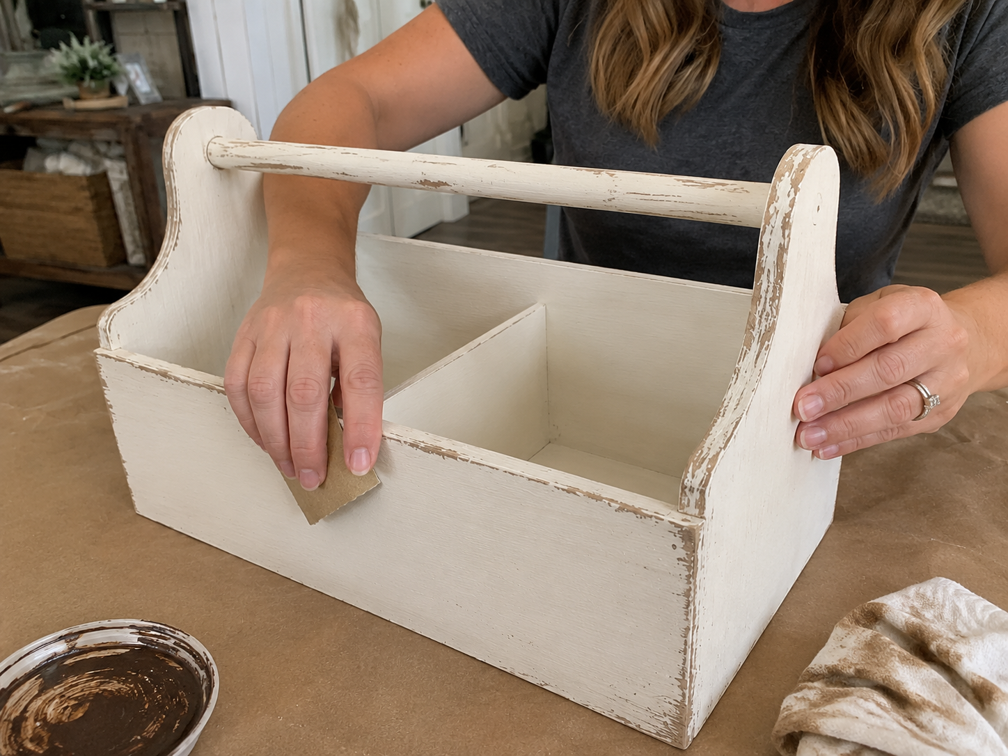 How to apply base paint coat - Rustic Farmhouse Back-to-School Homework Caddy DIY tutorial