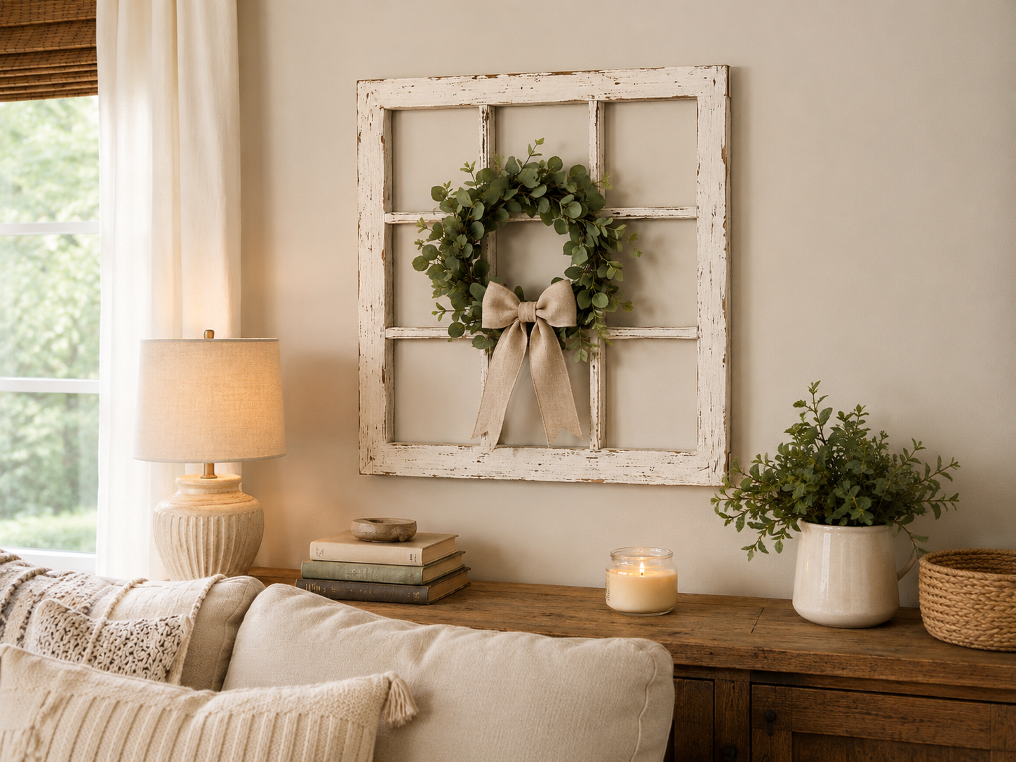 How to hang & display - Rustic Farmhouse Faux Window Frame Wall Decor DIY tutorial