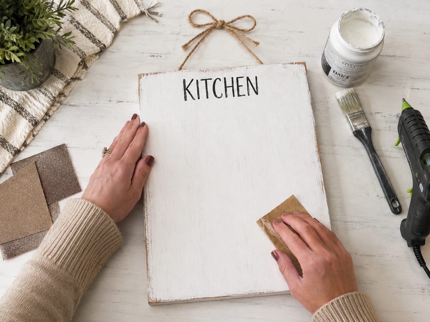 How to prepare & paint wooden base - Rustic Farmhouse Kitchen Wall Organizer (Dollar Tree DIY) DIY tutorial