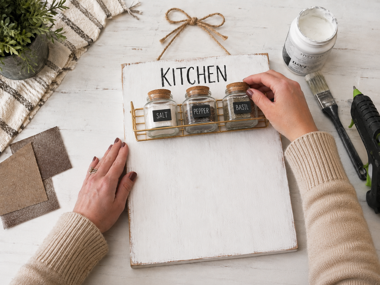 How to mount top spice basket - Rustic Farmhouse Kitchen Wall Organizer (Dollar Tree DIY) DIY tutorial