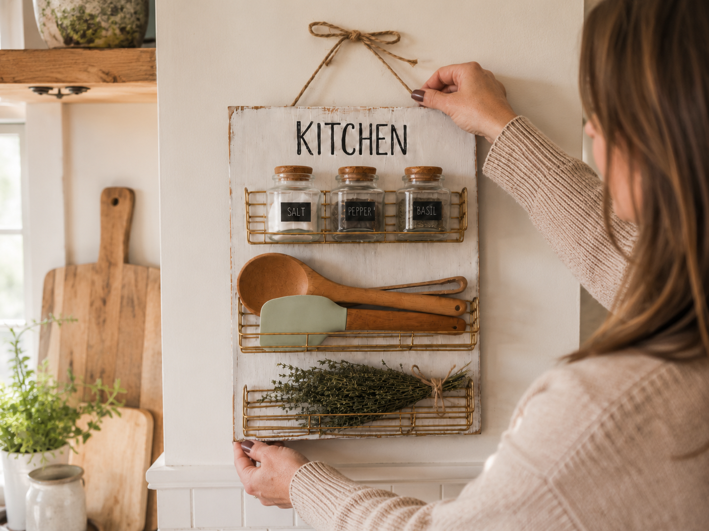 How to hang & enjoy your organizer - Rustic Farmhouse Kitchen Wall Organizer (Dollar Tree DIY) DIY tutorial